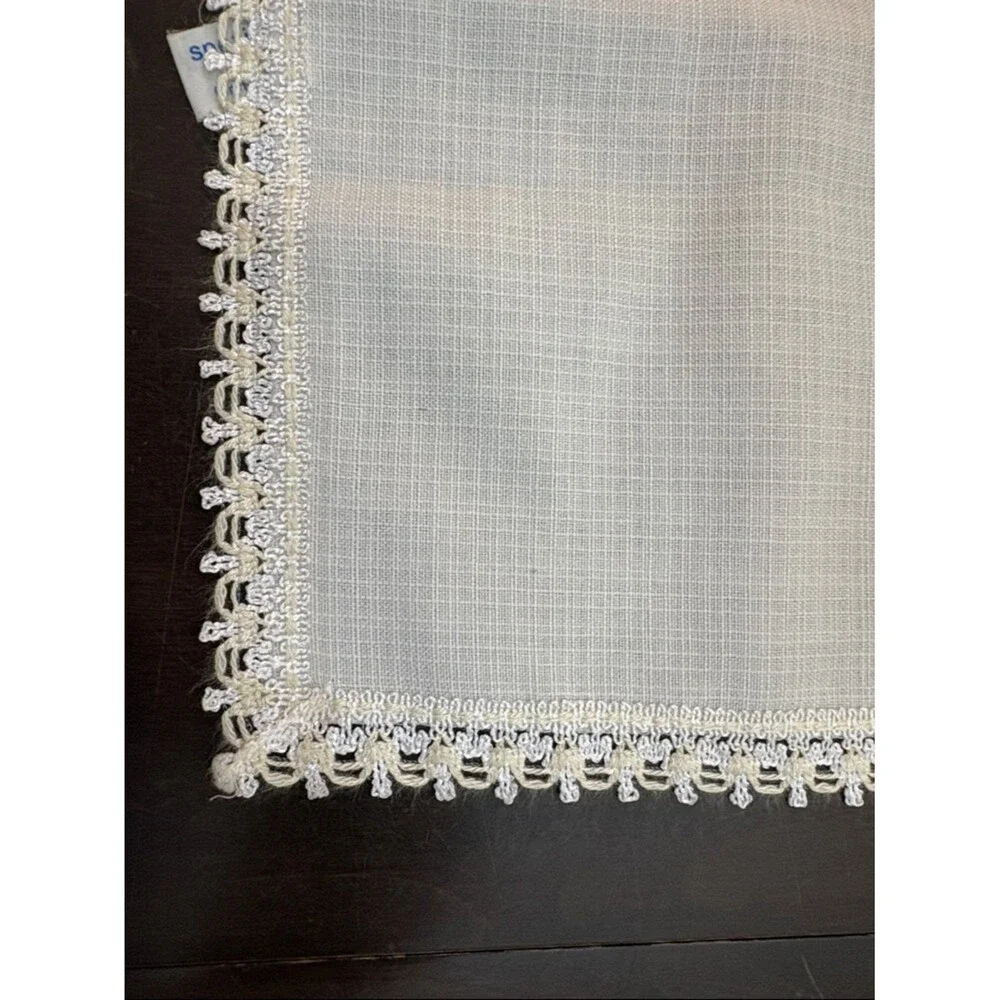 Embroidered Chick Egg White Linen Tablecloth with Crochet Edge